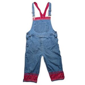 Agapo Denim Overalls Women's Large‎ Blue Red Bandana Trim Cropped
